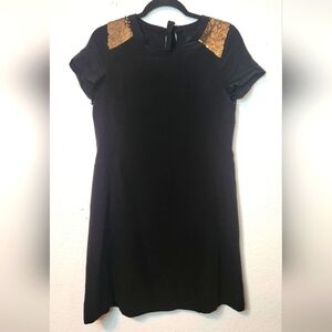 Madewell Black Silk Shift‎ Dress with Gold Sequin Yoke and Bow Back, Size 4